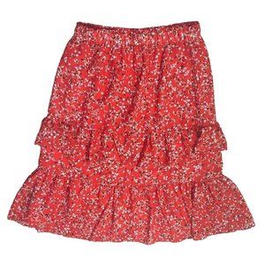 New Ann Taylor Tiered Maxi Skirt Red Floral Size L Large Elastic Waist